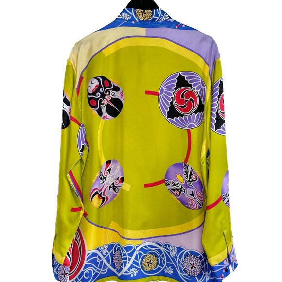 Gianni Versace Vintage Rare Yellow Japanese Mask Print Silk Shirt - Picture 7 of 13
